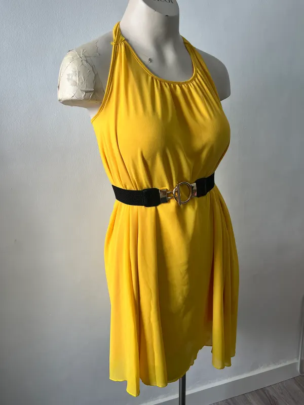 Vestido Amarillo Gasa Manolita Faldotas (Nuevo con Etiquetas) - Talla 40