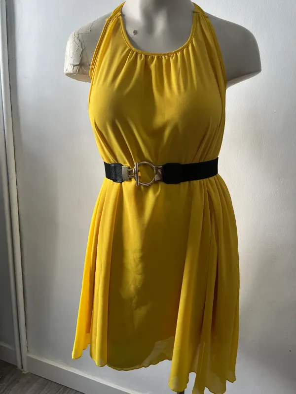 Vestido Amarillo Gasa Manolita Faldotas (Nuevo con Etiquetas) - Talla 40