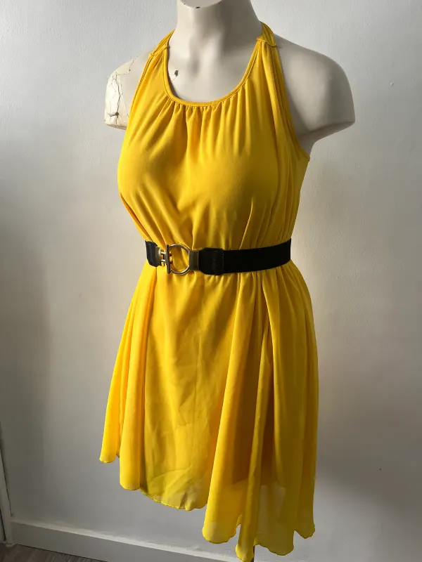 Vestido Amarillo Gasa Manolita Faldotas (Nuevo con Etiquetas) - Talla 40