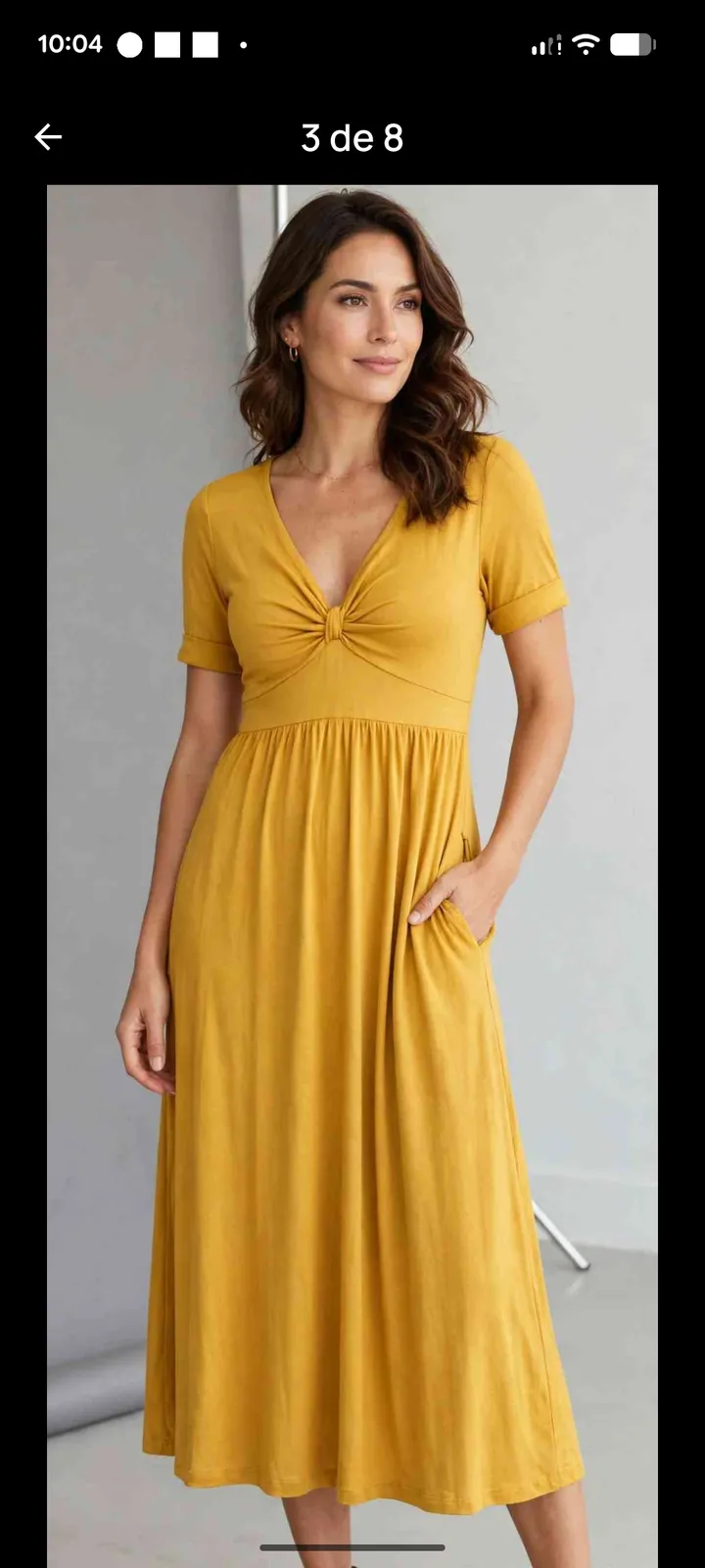 vestido largo Mostaza Con nudo en el busto