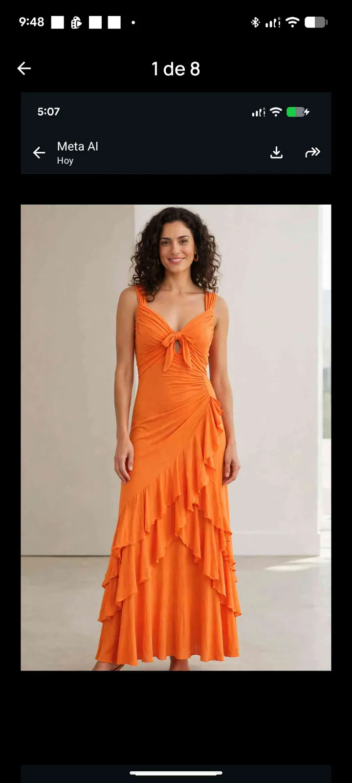 vestido naranja olanes y escote