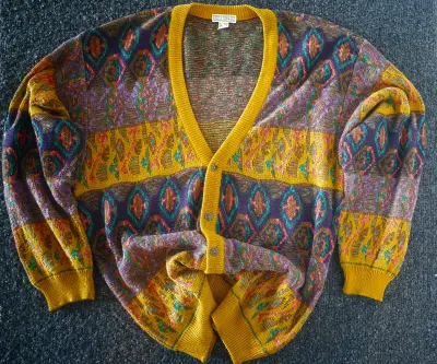Vintage Coogi-style Abstract Patterned Knit Cardigan,suèter, jersey y2k 🎨🧥