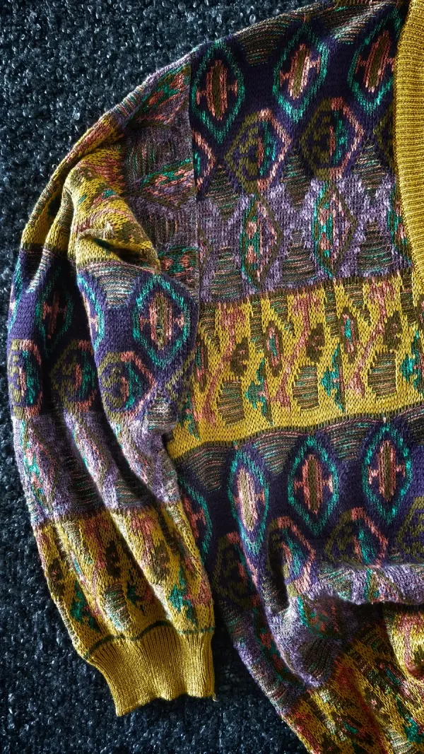 Vintage Coogi-style Abstract Patterned Knit Cardigan,suèter, jersey y2k 🎨🧥