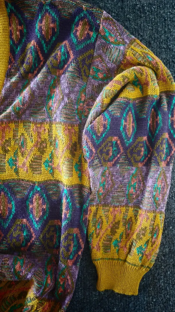 Vintage Coogi-style Abstract Patterned Knit Cardigan,suèter, jersey y2k 🎨🧥