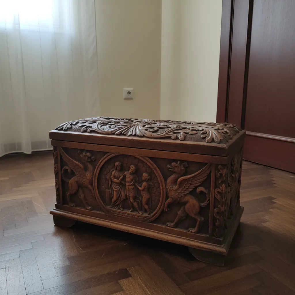 Arqueta de madera tallada de estilo renacentista • Decoración en relieve • ca. 1900–1920