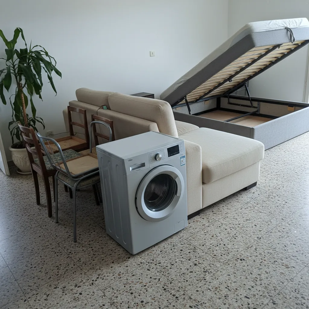 Set de muebles de apartamento y lavadora
