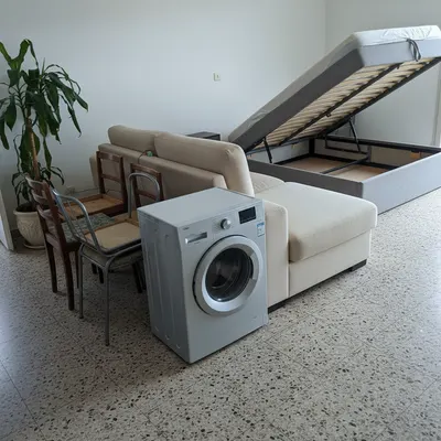 Set de muebles de apartamento y lavadora