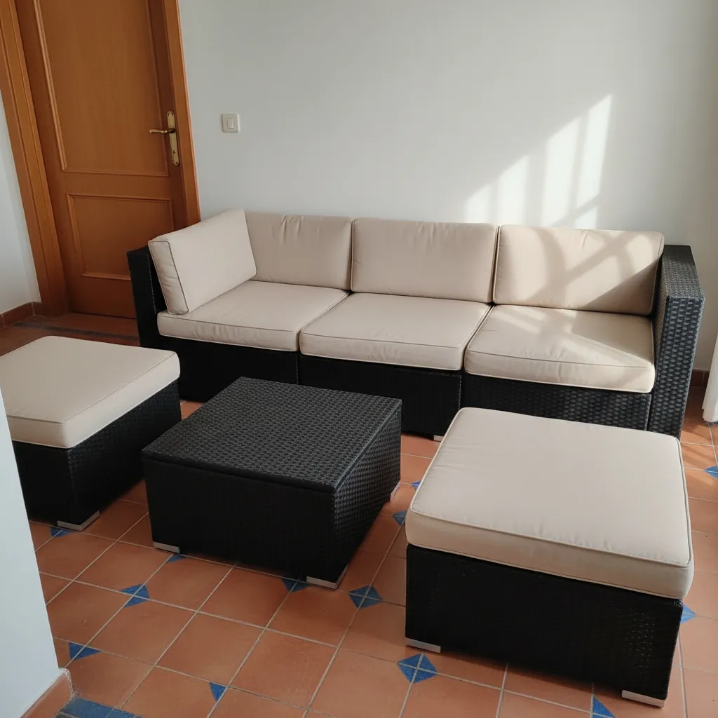 Conjunto Sofá y Mesa Exterior Beige/Negro