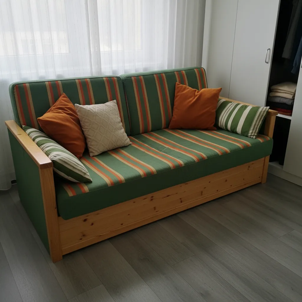 Sofá Cama Tela Verde y Naranja