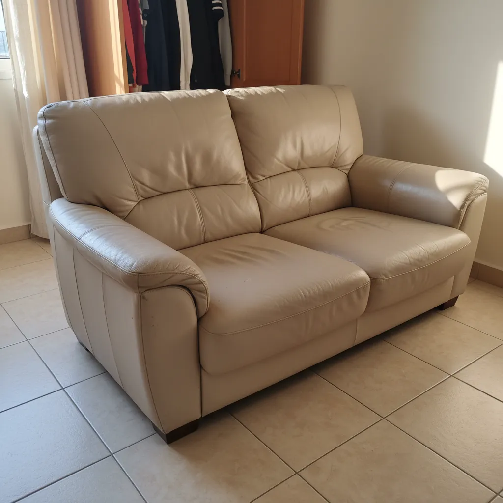 Sofá de piel beige