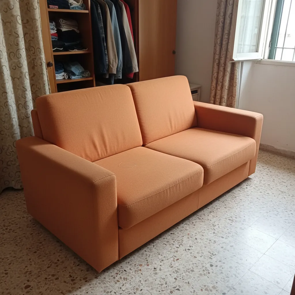 Sofá doble naranja de tela