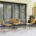 Conjunto de Ratán Conjunto Terraza Resistente a la Intemperie .2 Sillones Sofá de 2 Plazas y Mesa de Tablero de Vidrio Templado Natural