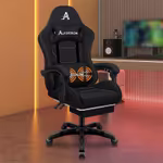 ALFORDSON Silla Gaming Ergonómica con Masaje, Silla Gamer de Oficina con Reposapiés Retráctil, Lumbar