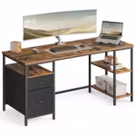 VASAGLE Escritorio, Mesa de Ordenador, Mesa de Oficina, con 3 Estantes, 2 Cajones, 60 x 160 x 76 cm
